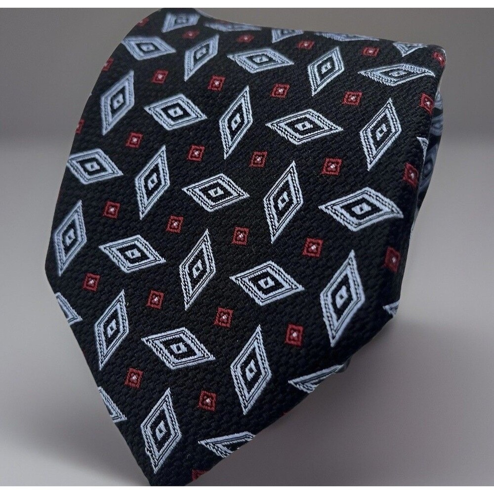 Vtg Robert Talbott Hand-sewn 100% Silk Neck Tie Blue Red Geometric Made In USA